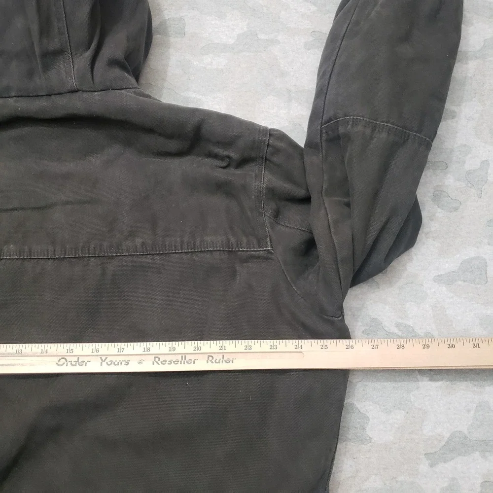 G.H. Bass Jacket Mens Large Gray Canvas Sherpa Lined Full Zip Hooded Workwear